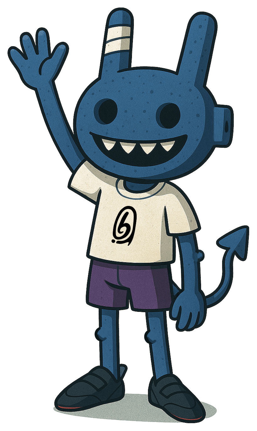 broder blue character waving